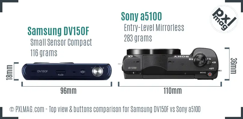 Samsung DV150F vs Sony a5100 top view buttons comparison