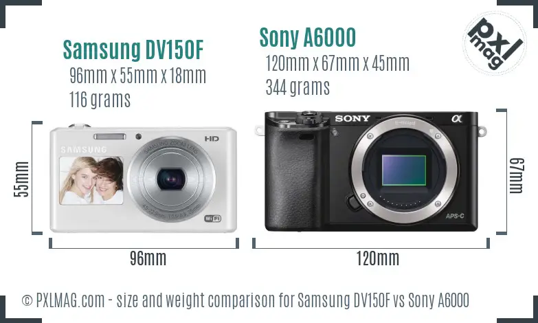 Samsung DV150F vs Sony A6000 size comparison