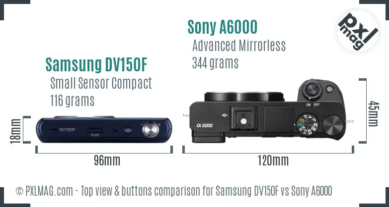 Samsung DV150F vs Sony A6000 top view buttons comparison