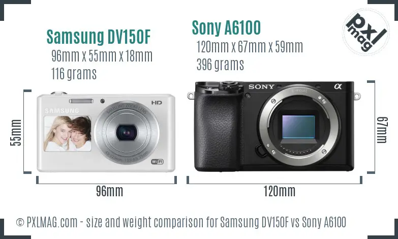 Samsung DV150F vs Sony A6100 size comparison