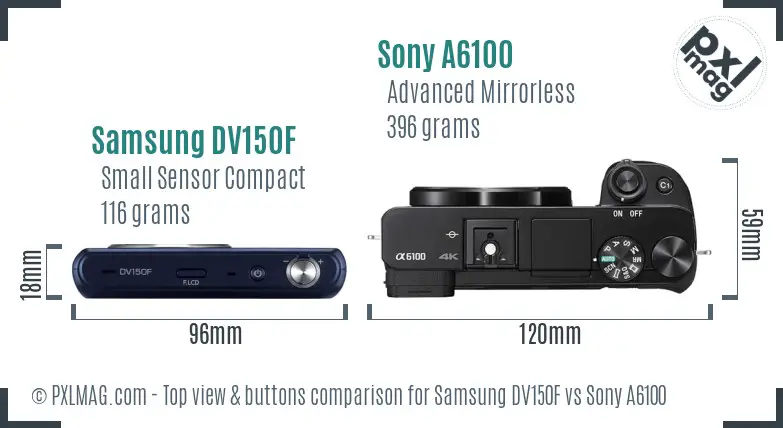 Samsung DV150F vs Sony A6100 top view buttons comparison