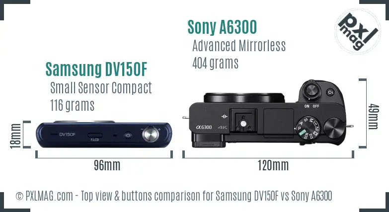 Samsung DV150F vs Sony A6300 top view buttons comparison