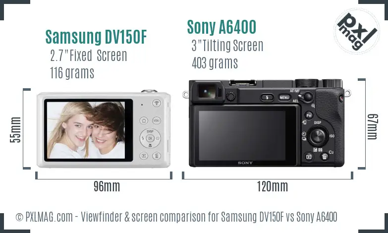 Samsung DV150F vs Sony A6400 Screen and Viewfinder comparison