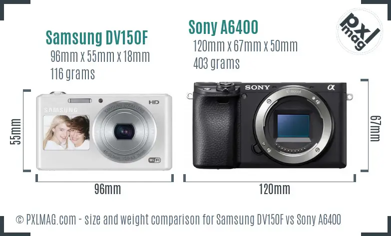 Samsung DV150F vs Sony A6400 size comparison