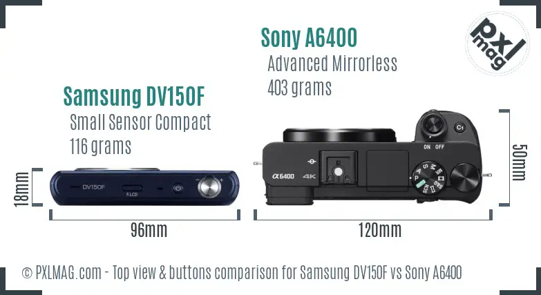 Samsung DV150F vs Sony A6400 top view buttons comparison