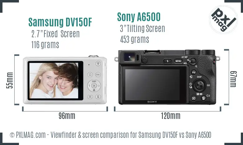 Samsung DV150F vs Sony A6500 Screen and Viewfinder comparison