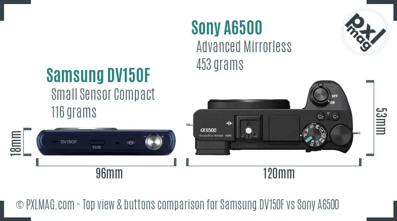 Samsung DV150F vs Sony A6500 top view buttons comparison