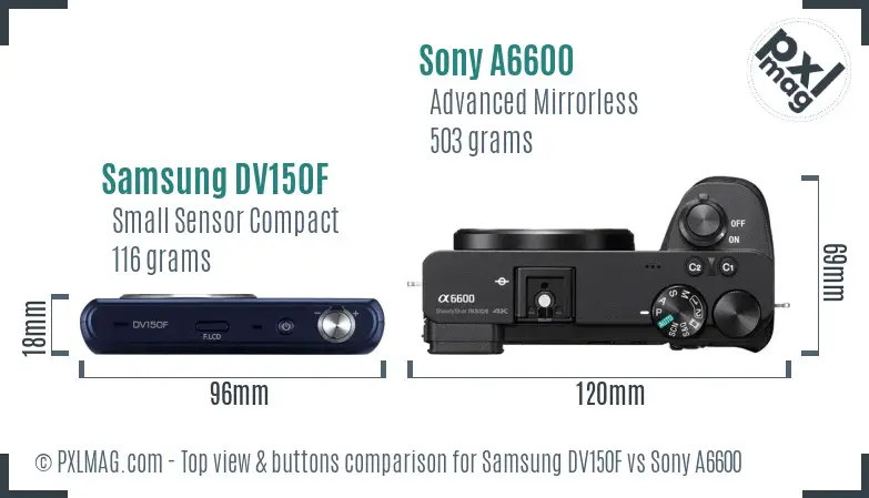 Samsung DV150F vs Sony A6600 top view buttons comparison