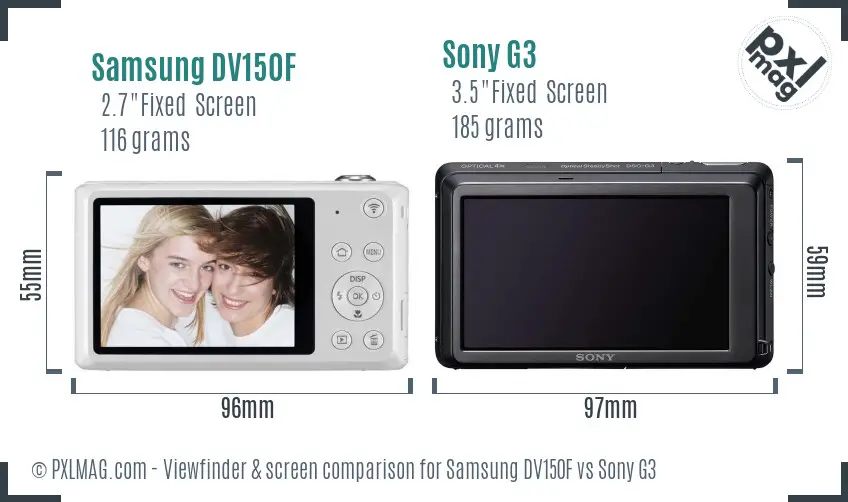 Samsung DV150F vs Sony G3 Screen and Viewfinder comparison