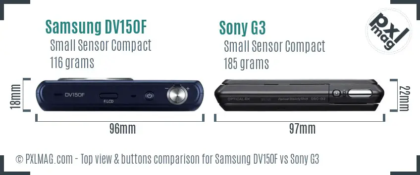 Samsung DV150F vs Sony G3 top view buttons comparison