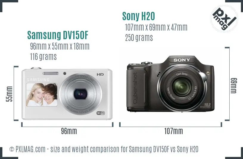 Samsung DV150F vs Sony H20 size comparison
