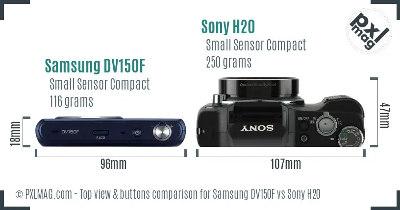 Samsung DV150F vs Sony H20 top view buttons comparison