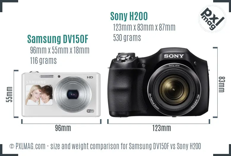 Samsung DV150F vs Sony H200 size comparison