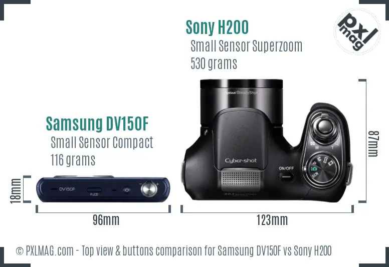 Samsung DV150F vs Sony H200 top view buttons comparison