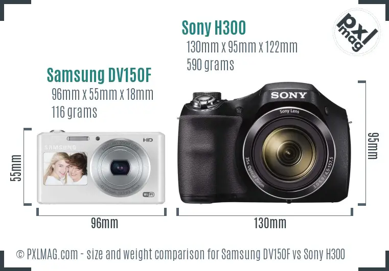 Samsung DV150F vs Sony H300 size comparison