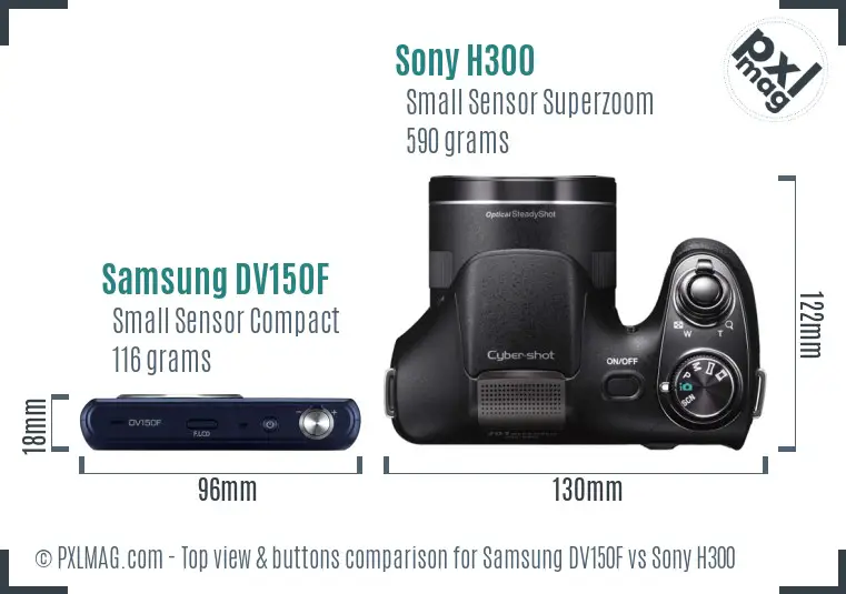 Samsung DV150F vs Sony H300 top view buttons comparison