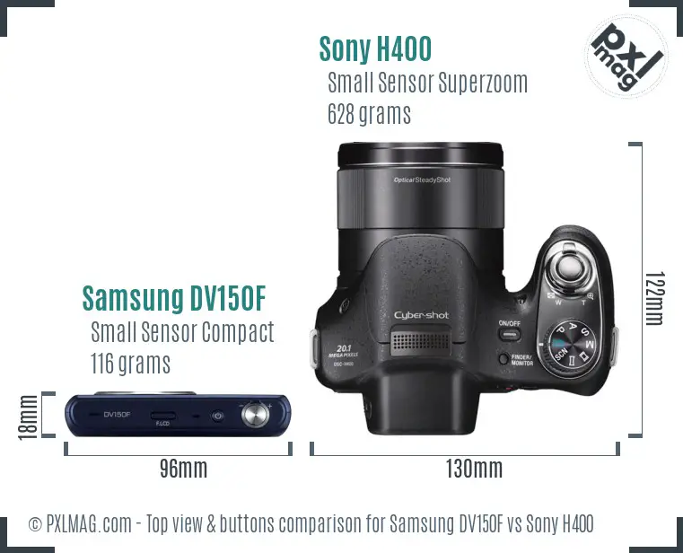 Samsung DV150F vs Sony H400 top view buttons comparison