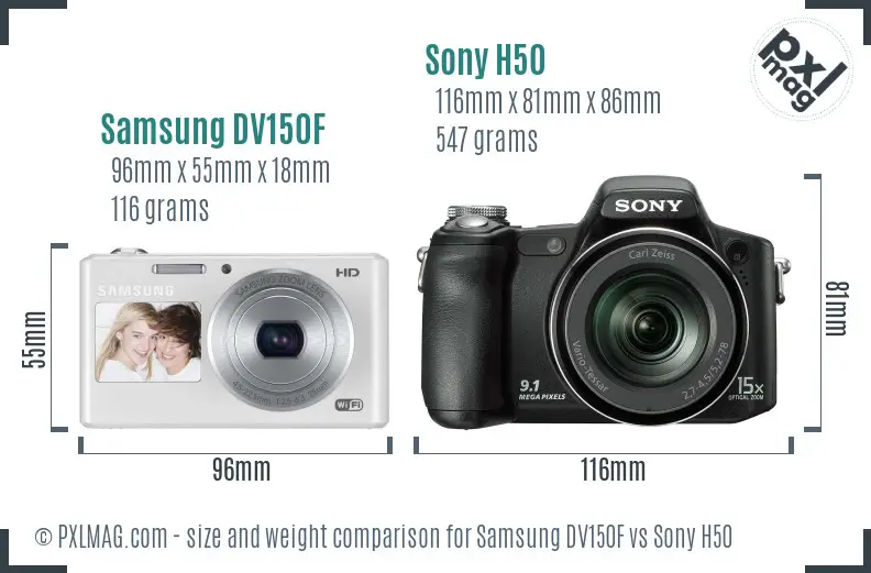 Samsung DV150F vs Sony H50 size comparison