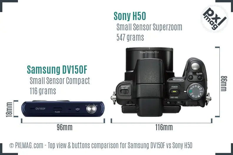 Samsung DV150F vs Sony H50 top view buttons comparison