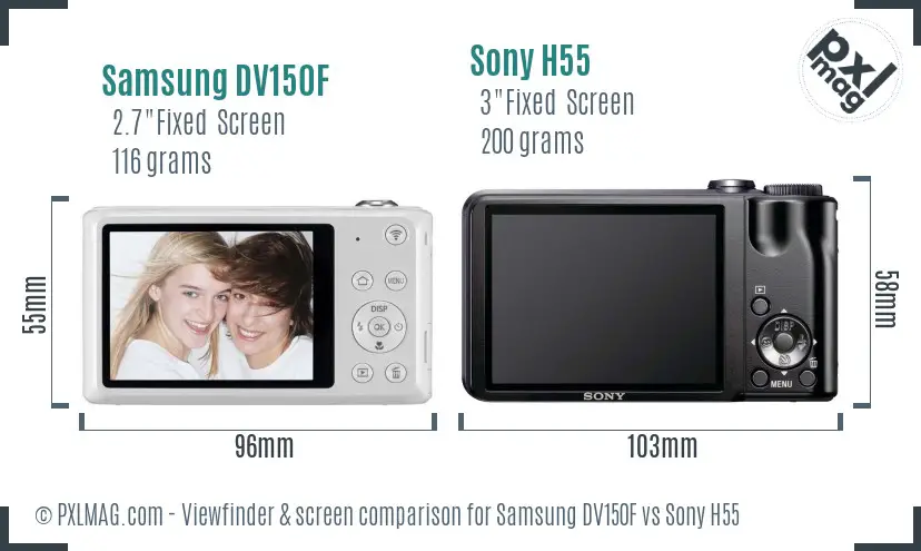 Samsung DV150F vs Sony H55 Screen and Viewfinder comparison
