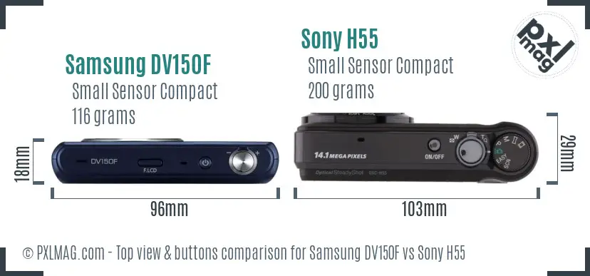 Samsung DV150F vs Sony H55 top view buttons comparison