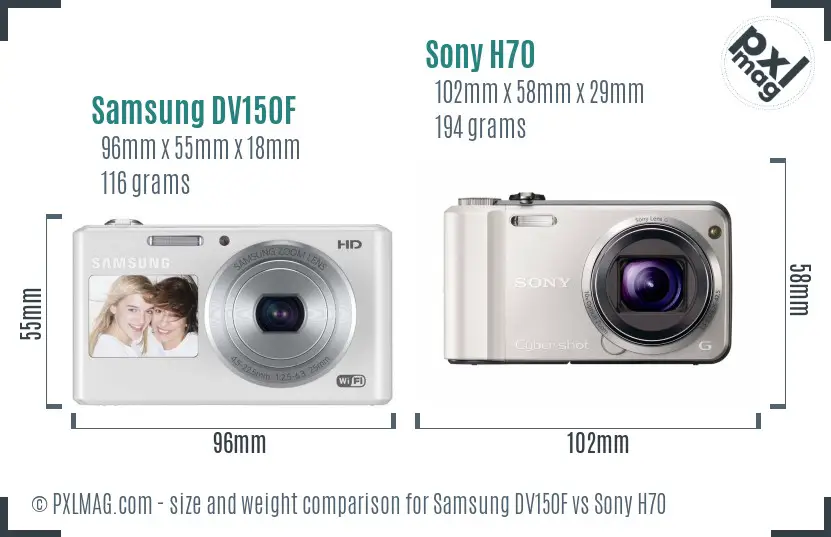 Samsung DV150F vs Sony H70 size comparison