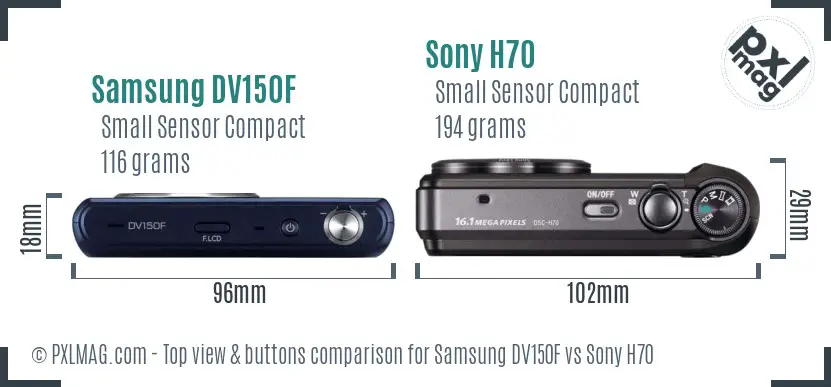 Samsung DV150F vs Sony H70 top view buttons comparison
