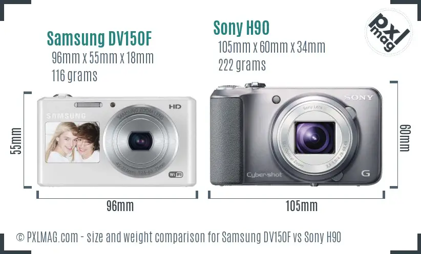 Samsung DV150F vs Sony H90 size comparison