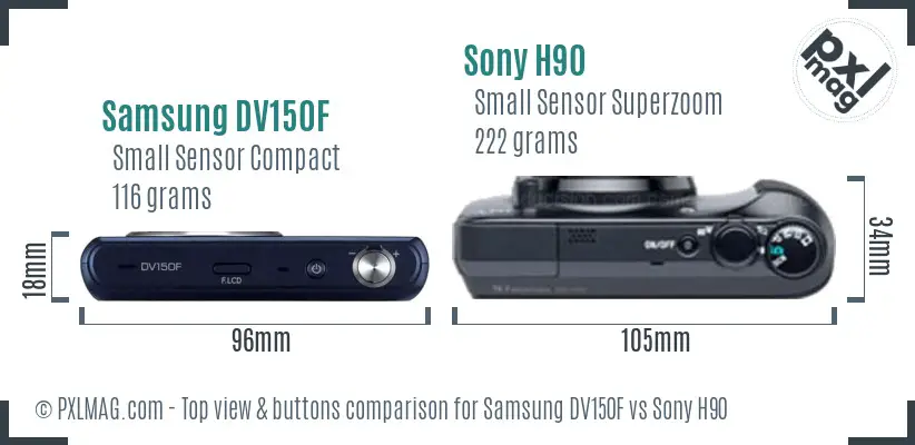 Samsung DV150F vs Sony H90 top view buttons comparison