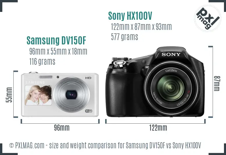 Samsung DV150F vs Sony HX100V size comparison