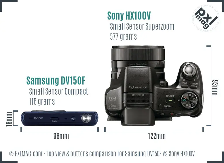 Samsung DV150F vs Sony HX100V top view buttons comparison