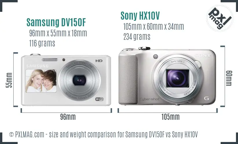 Samsung DV150F vs Sony HX10V size comparison