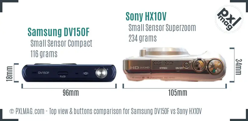 Samsung DV150F vs Sony HX10V top view buttons comparison