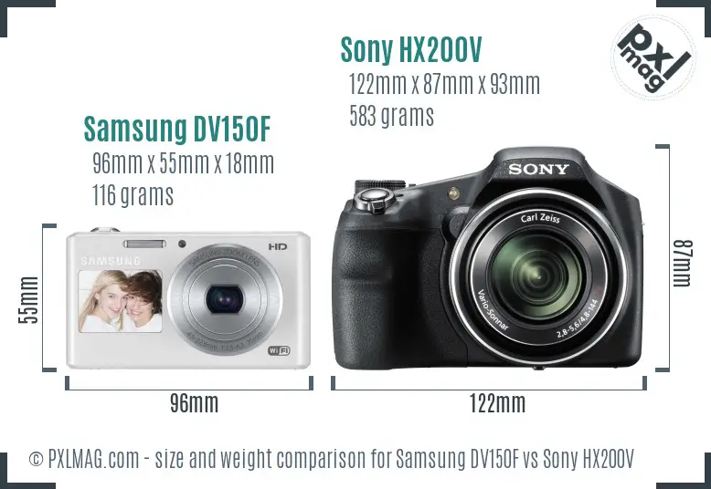 Samsung DV150F vs Sony HX200V size comparison