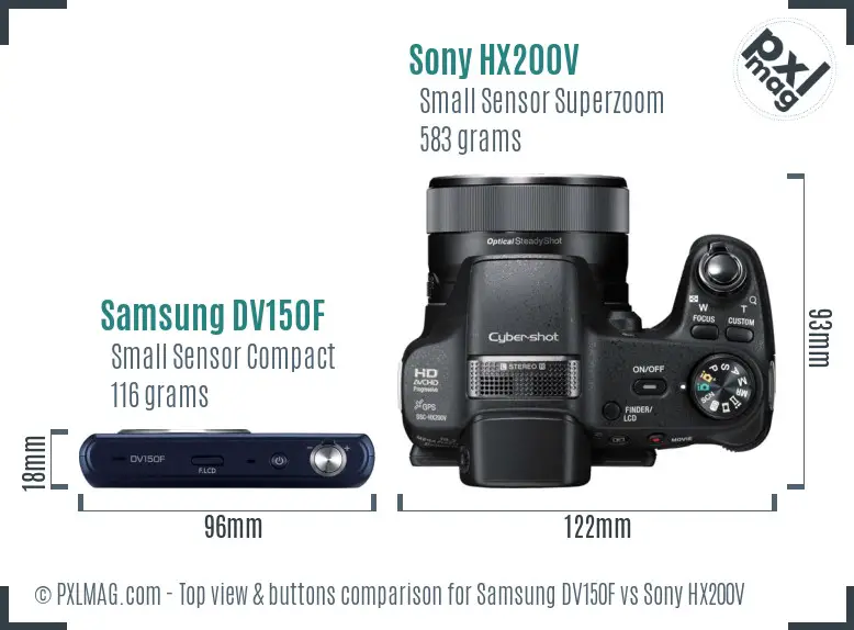 Samsung DV150F vs Sony HX200V top view buttons comparison