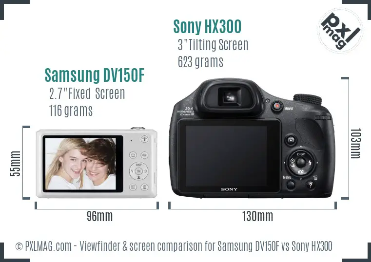 Samsung DV150F vs Sony HX300 Screen and Viewfinder comparison