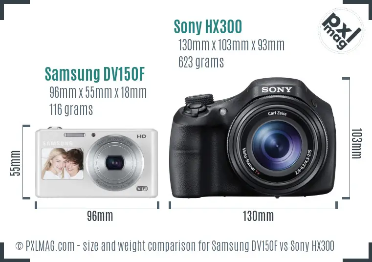 Samsung DV150F vs Sony HX300 size comparison