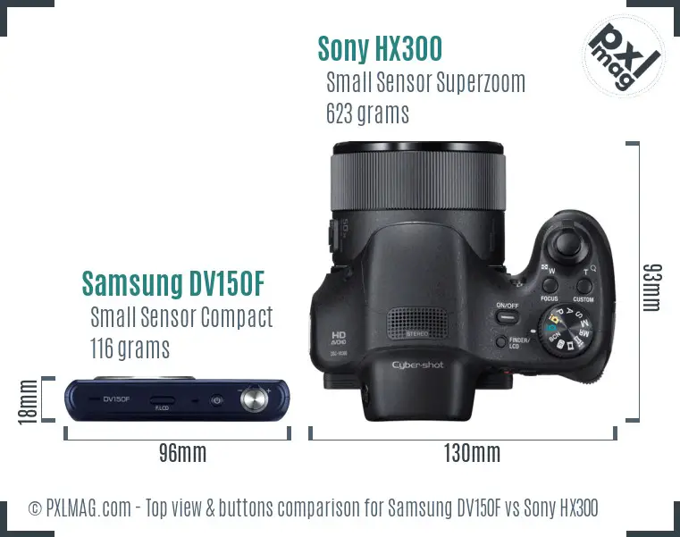 Samsung DV150F vs Sony HX300 top view buttons comparison