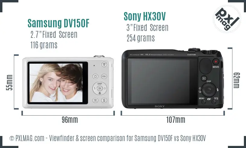 Samsung DV150F vs Sony HX30V Screen and Viewfinder comparison
