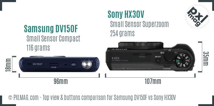 Samsung DV150F vs Sony HX30V top view buttons comparison
