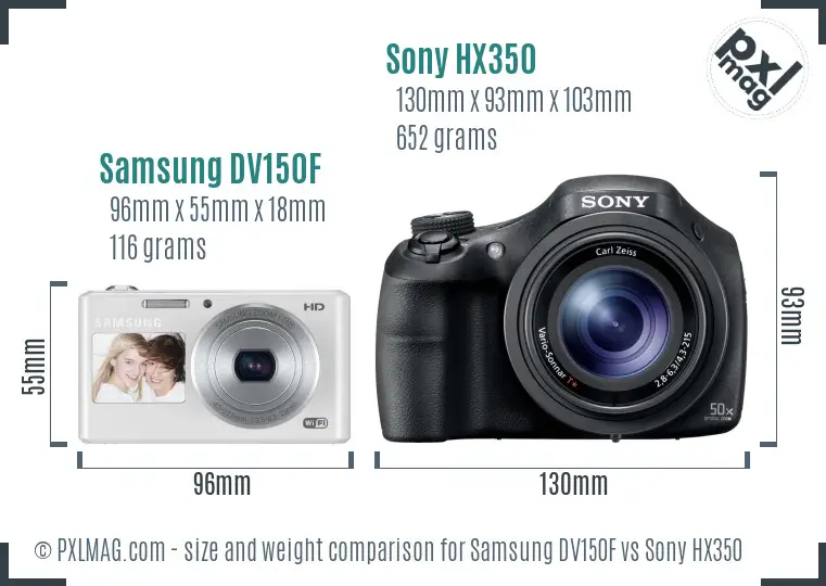 Samsung DV150F vs Sony HX350 size comparison