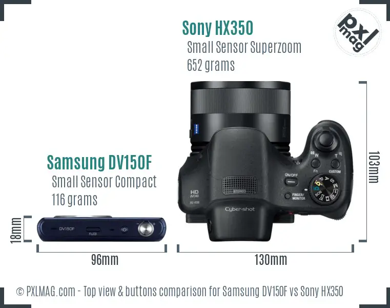 Samsung DV150F vs Sony HX350 top view buttons comparison