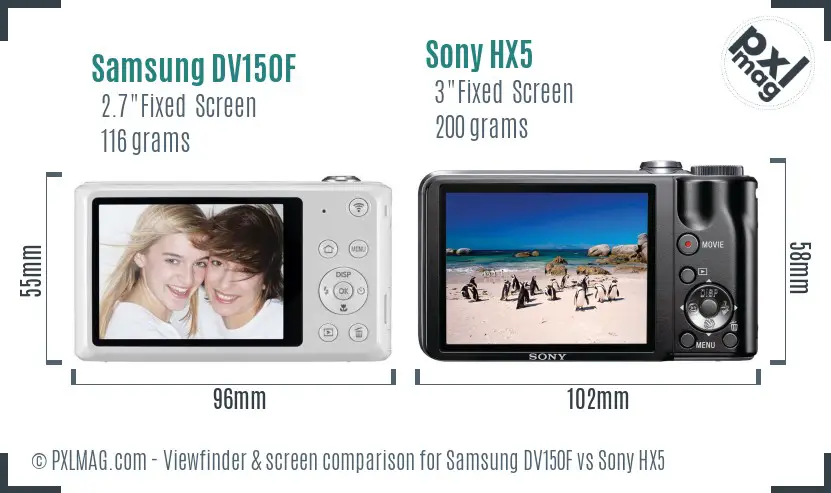 Samsung DV150F vs Sony HX5 Screen and Viewfinder comparison