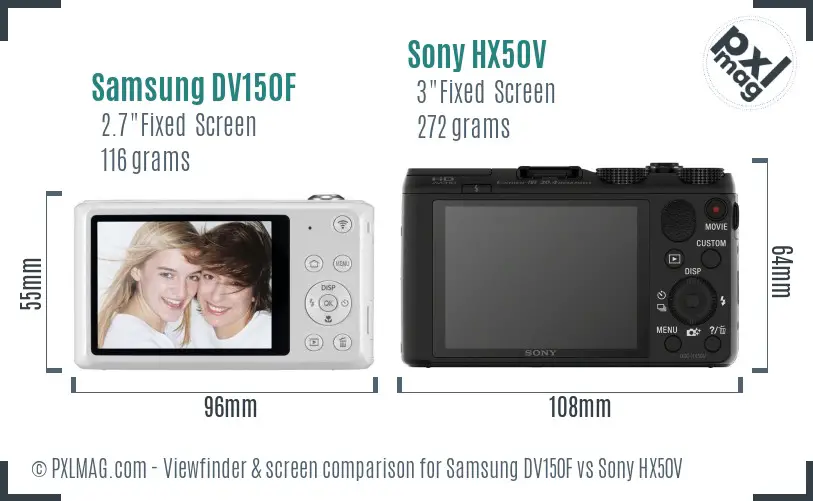 Samsung DV150F vs Sony HX50V Screen and Viewfinder comparison