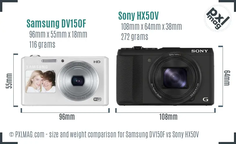 Samsung DV150F vs Sony HX50V size comparison