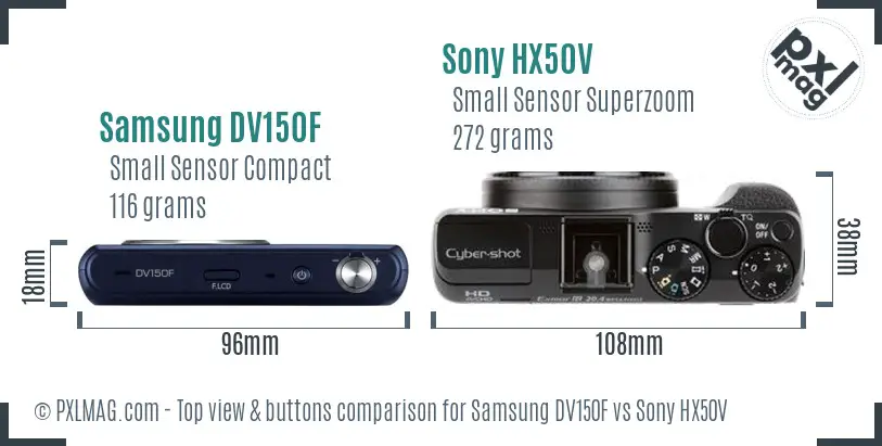 Samsung DV150F vs Sony HX50V top view buttons comparison