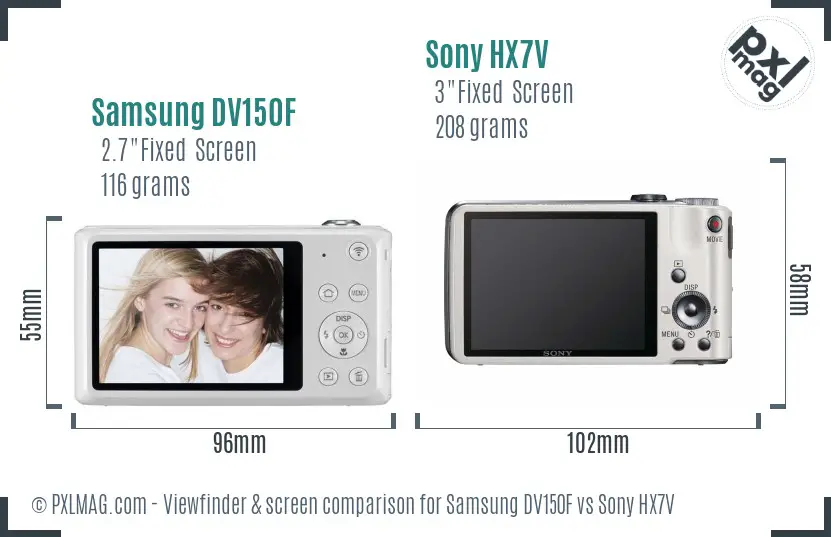 Samsung DV150F vs Sony HX7V Screen and Viewfinder comparison