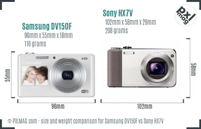 Samsung DV150F vs Sony HX7V size comparison
