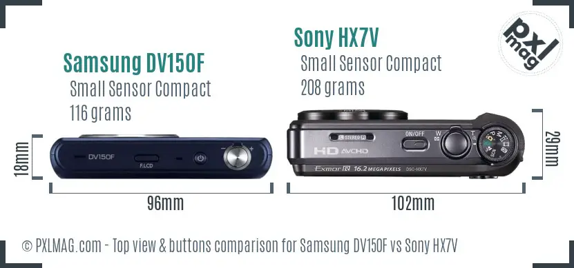 Samsung DV150F vs Sony HX7V top view buttons comparison