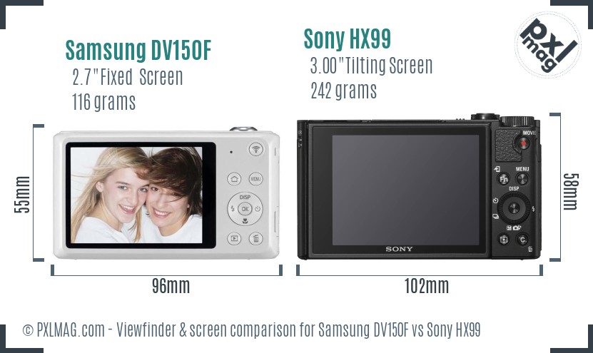 Samsung DV150F vs Sony HX99 Screen and Viewfinder comparison